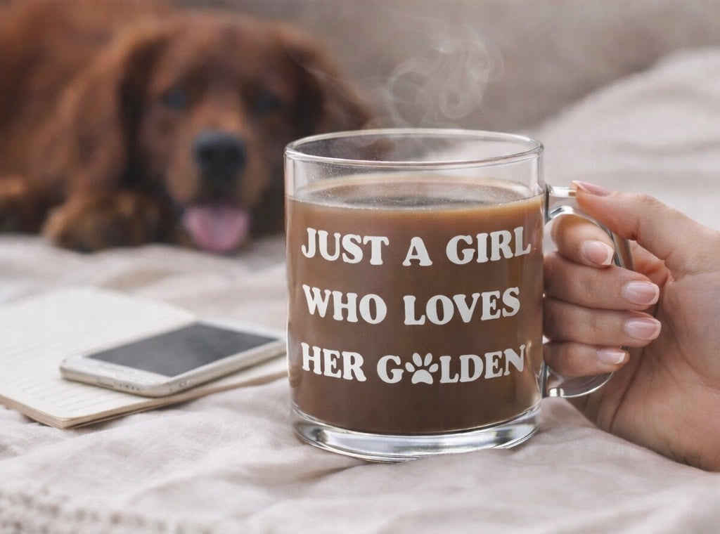 Just a Girl Who Loves Her Golden Cute Clear Glass Mug 12oz