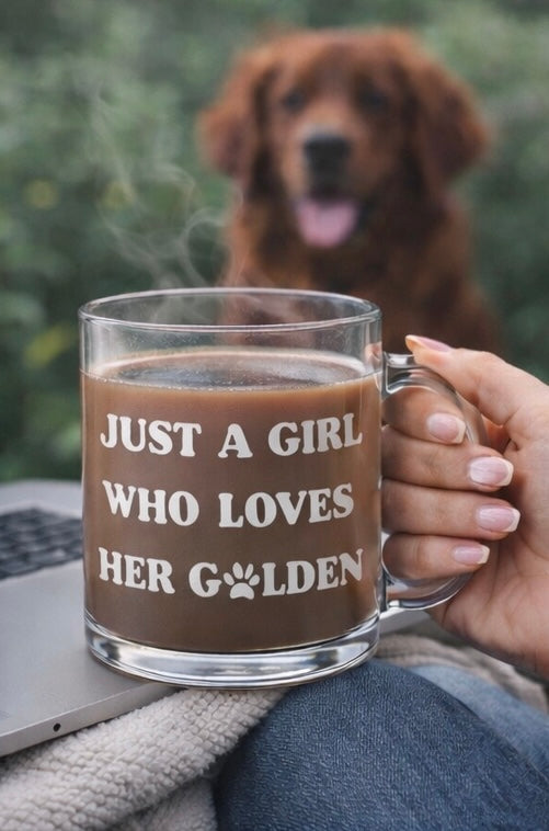 Just a Girl Who Loves Her Golden Cute Clear Glass Mug 12oz