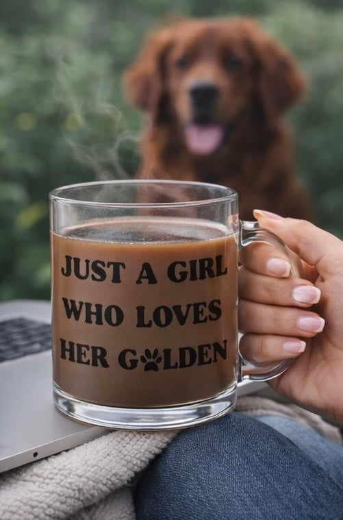 Just a Girl Who Loves Her Golden Cute Clear Glass Mug 12oz